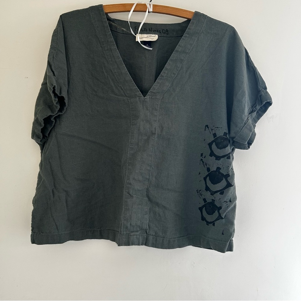 Universal Thread Green Eye Block Print Short Slee… - image 1